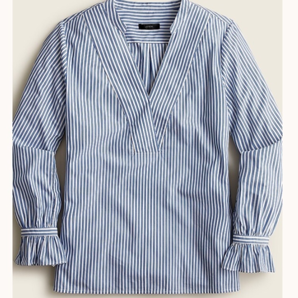 J. Crew Ruffle-sleeve top in Blue Navy Stripe, L